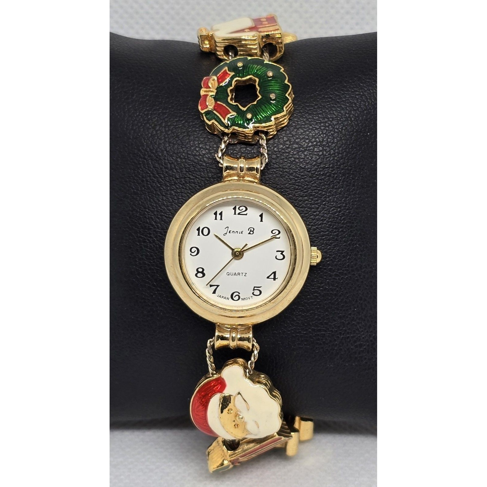 Women's Jennie B Gold Tone Christmas Santa Wrench Present Slide Charm Watch 12